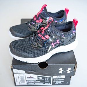 Under Armour, little girls slip-on sneakers, black and pink, NEW, size 11K